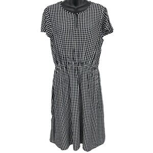 Old Navy Women Dress Size Medium M Black White Check Shift Flutter Keyhole New